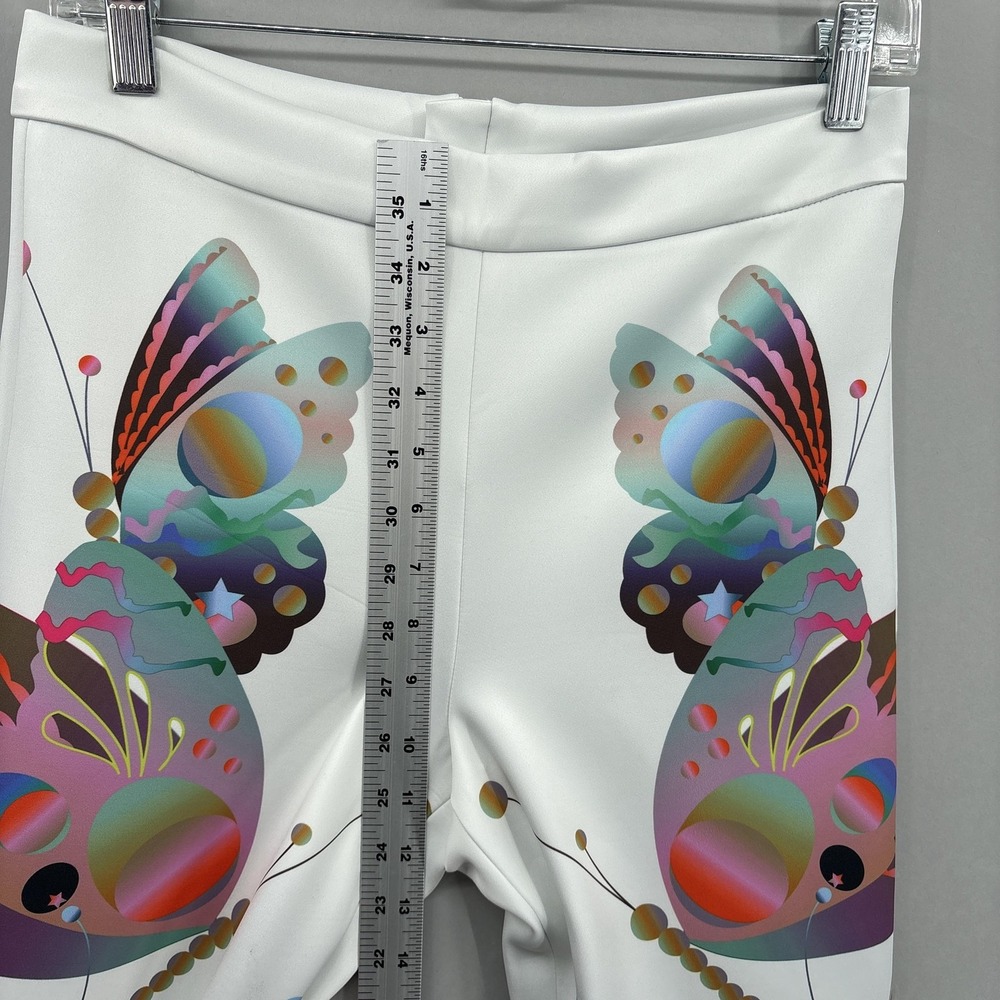 Cynthia Rowley Pants 6 White Butterfly Bonded Fit Flare Stretch Festival Boho - Picture 5 of 13